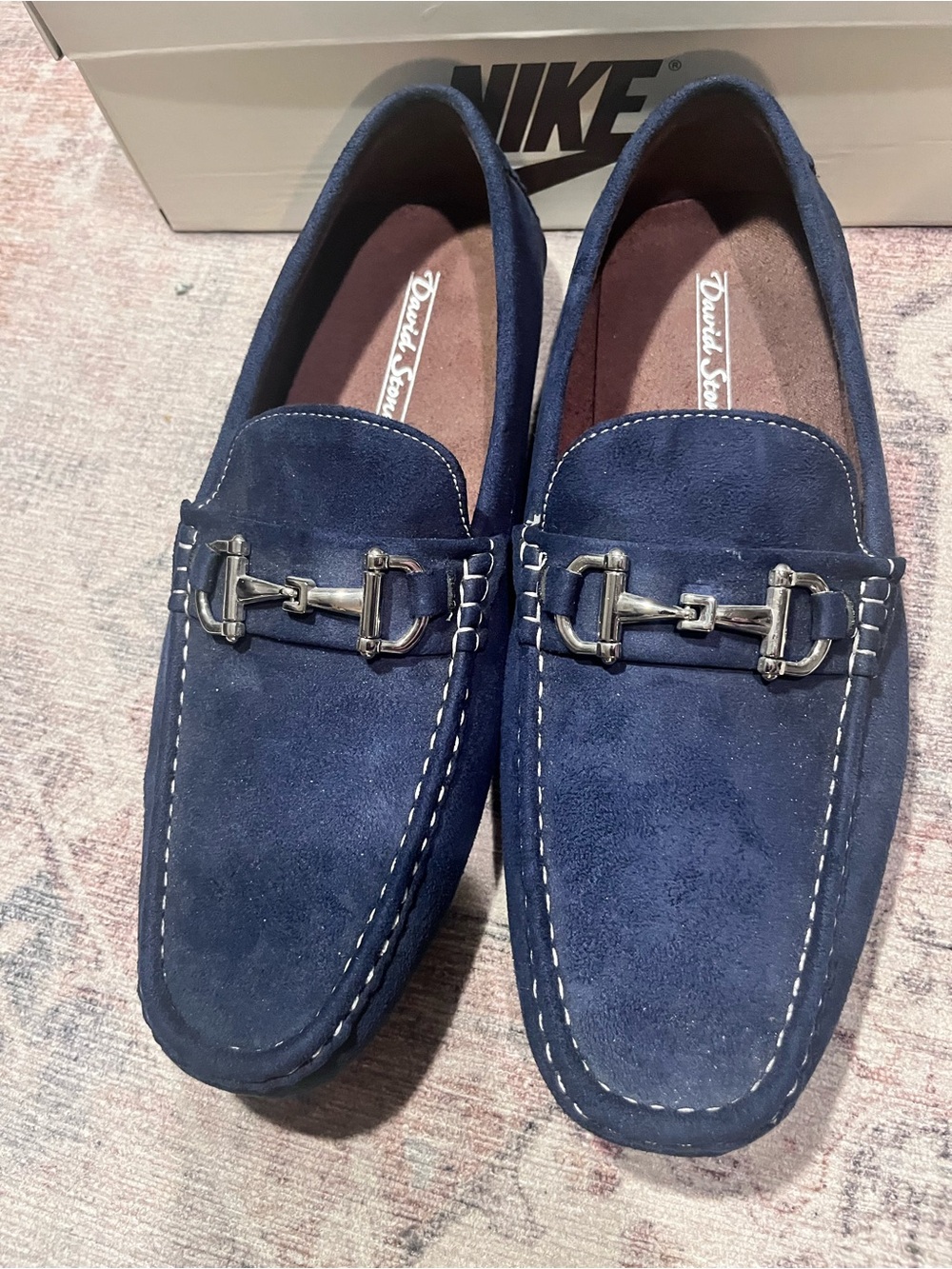 Men’s Shoes Navy Suede Bit-Trim Slip-On Loafers